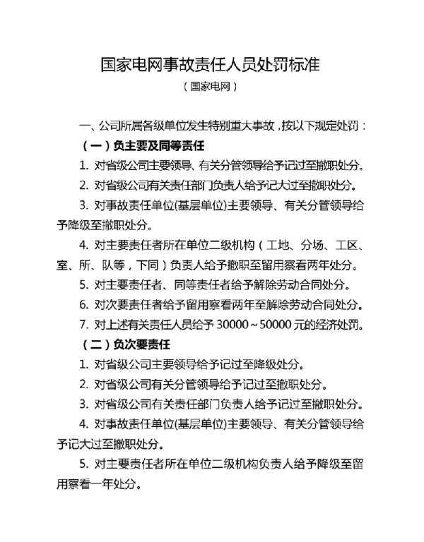 国家电网事故责任人员处罚标准 2022年）