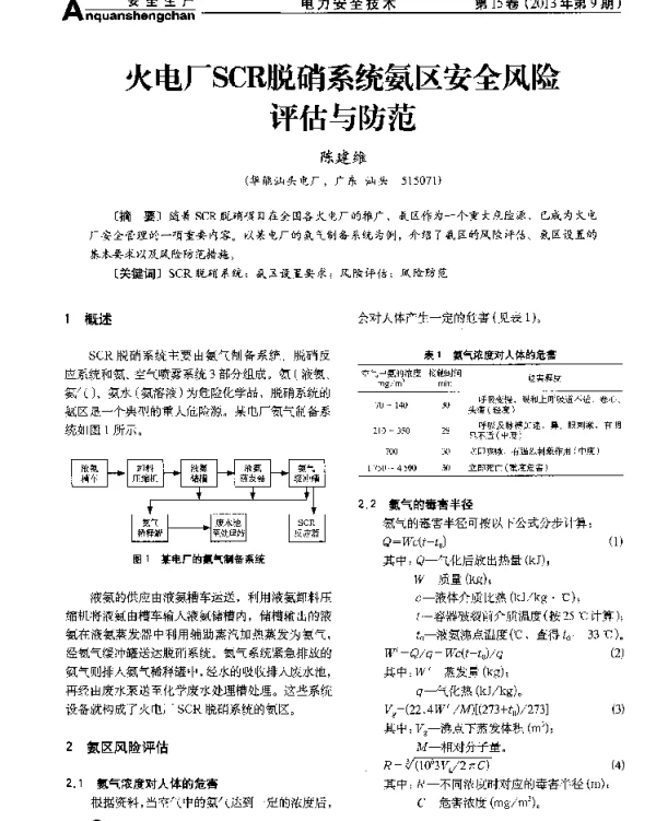 火电厂SCR脱硝系统氨区安全风险评估与防范