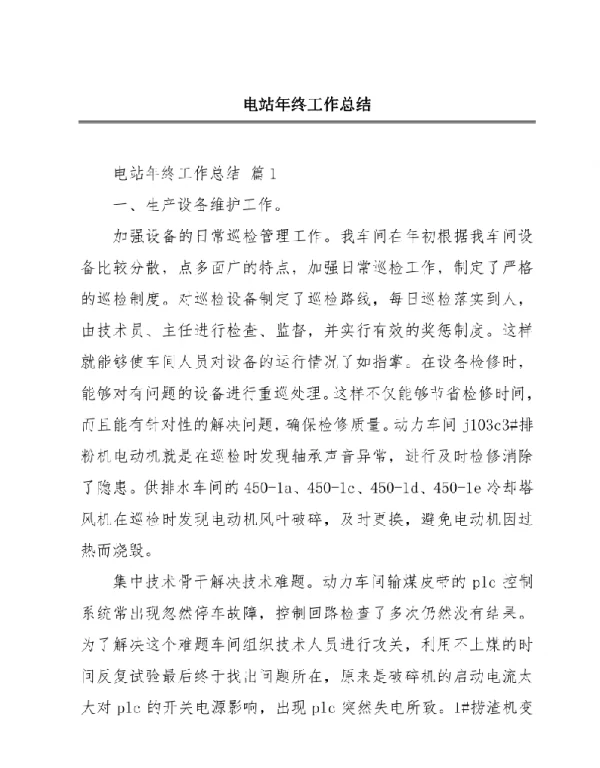 电站年终工作总结