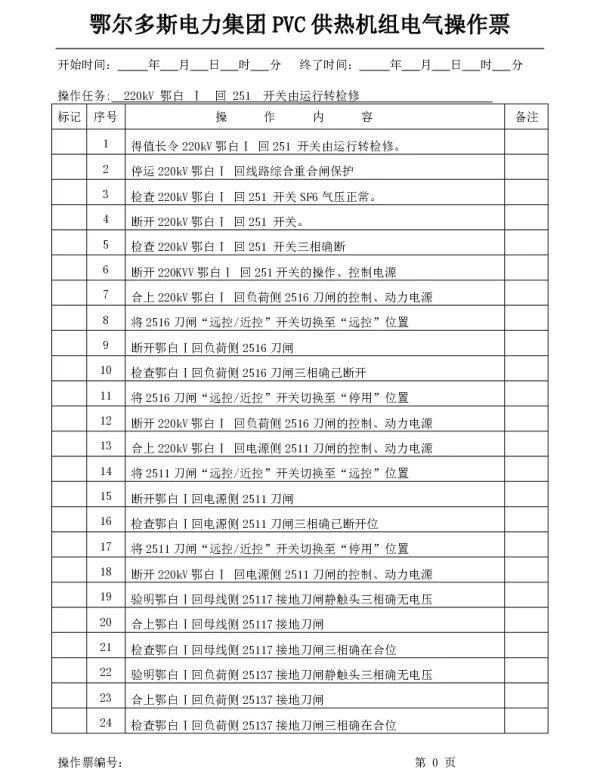 220kvⅠ回线路由运行转检修 冷备用）操作票