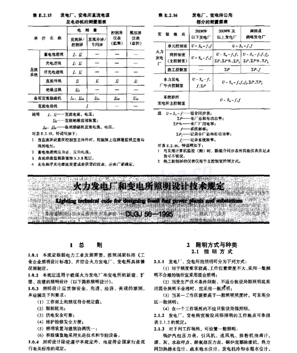 DLGJ_56-1995_火力发电厂和变电所照明设计技术规定