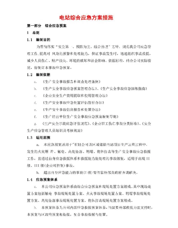 电站综合应急方案措施
