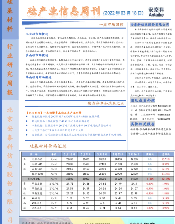 2022年硅产业信息周刊第54期0318