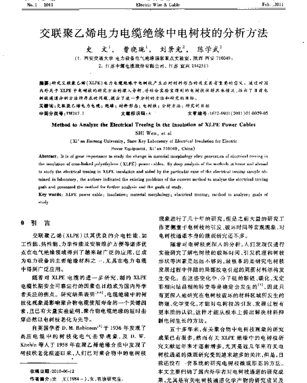 交联聚乙烯电力电缆绝缘中电树枝的分析方法