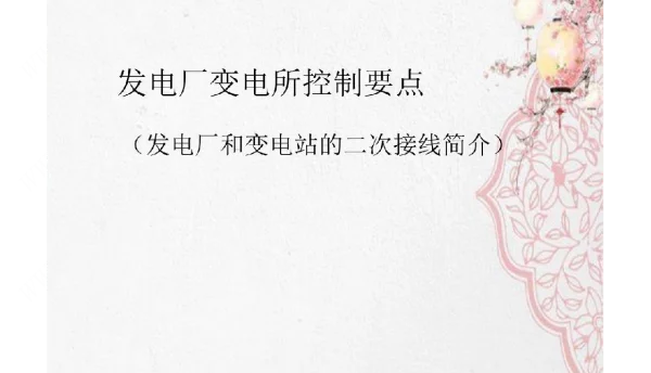 发电厂变电所控制要点—发电厂和变电站的二次接线简介