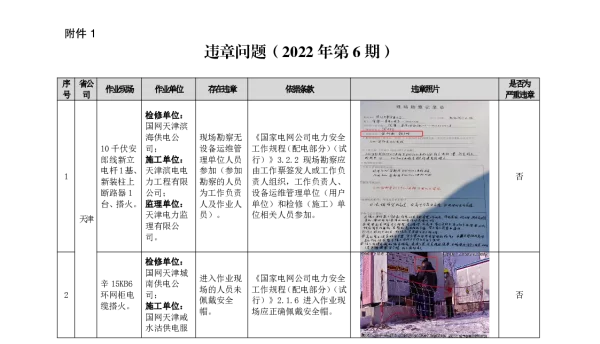 国网反违章工作通报违章问题（2022年第6期）