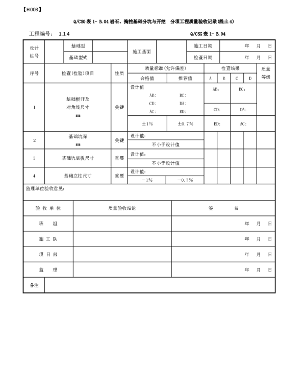 掏挖基础开挖评级表