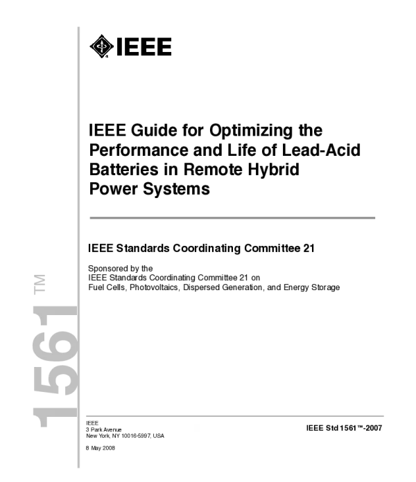 IEEE1561-2007远程混合电力系统中酸性铅蓄电池的性能和寿命的优化用指南