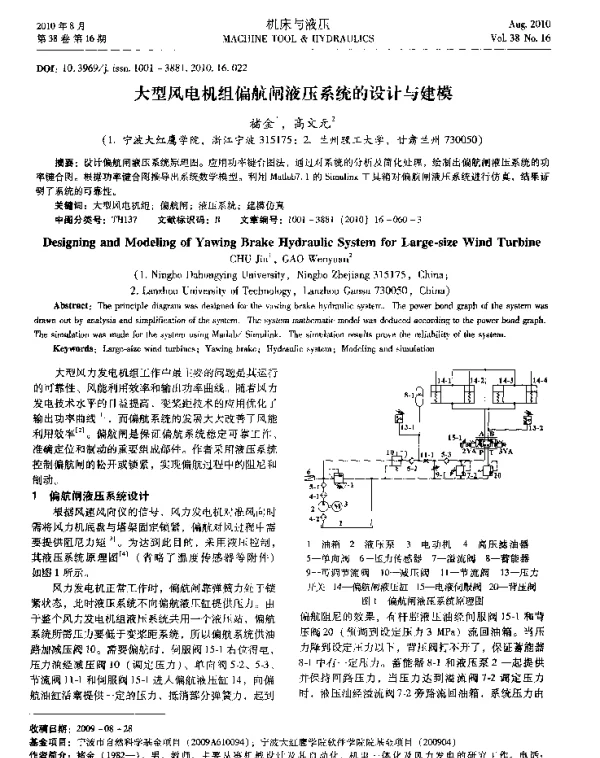大型风电机组偏航闸液压系统的设计与建模