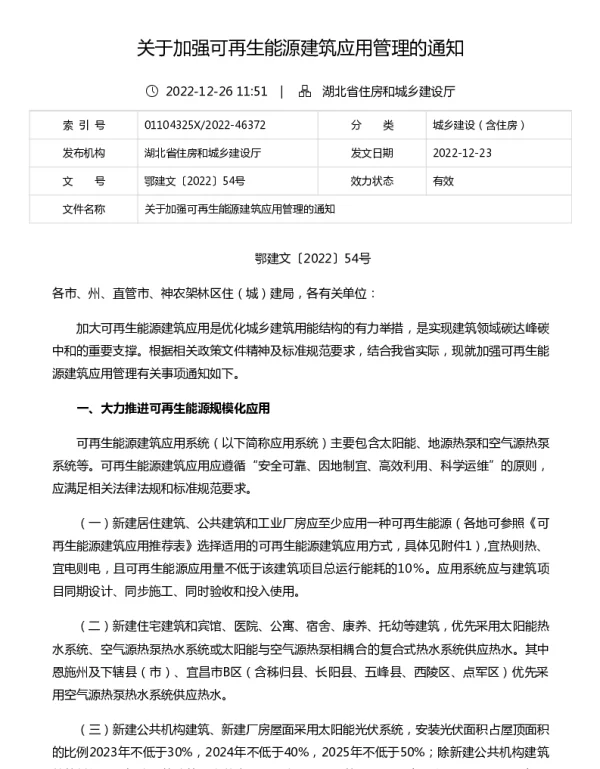 关于加强可再生能源建筑应用管理的通知-湖北省住房和城乡建设厅