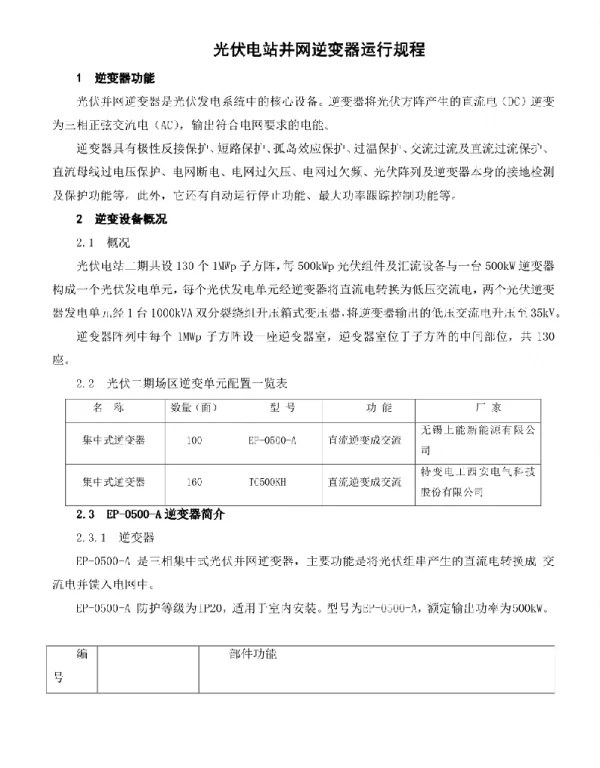 光伏电站并网逆变器运行规程