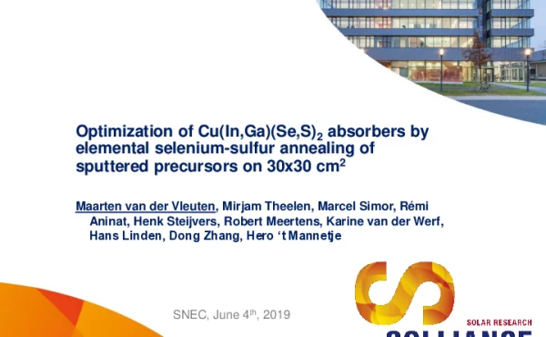 CuInGaSeS2吸收剂元素硒-硫溅射前体在30x30平方厘米上的退火优化