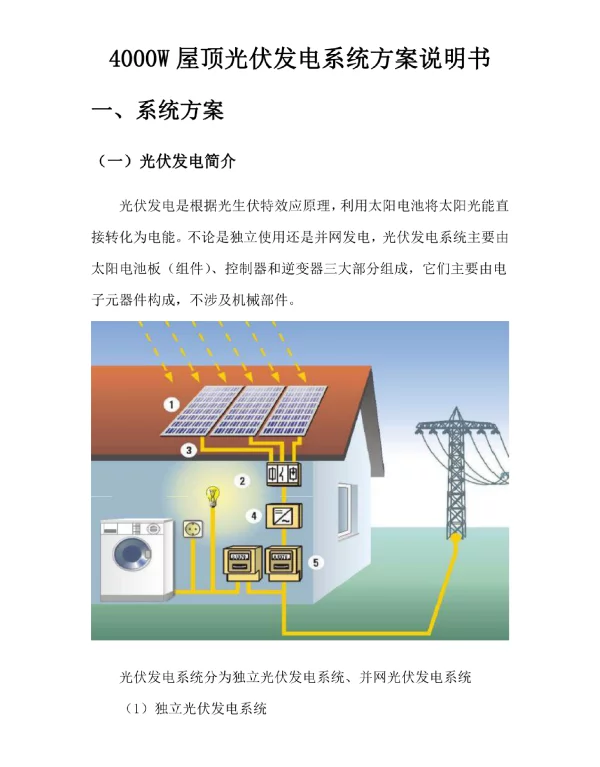 4000w屋顶光伏发电系统方案说明书