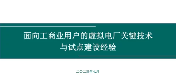 面向工商业用户的虚拟电厂关键技术与试点建设经验分析报告