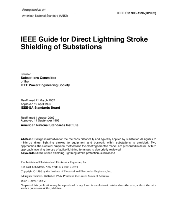 变电站-IEEE_998_1996变电站防雷规范