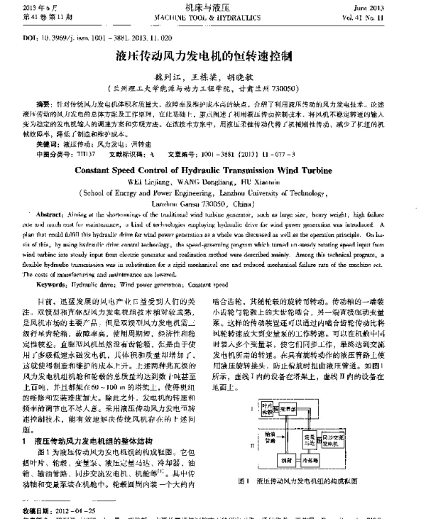 液压传动风力发电机的恒转速控制