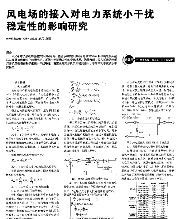 风电场的接入对电力系统小干扰稳定性的影响研究