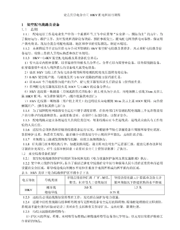 定边县供电分公司10KV配电网运行规程（试行）