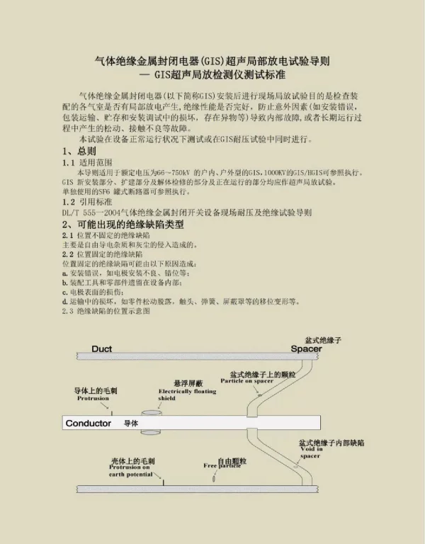 气体绝缘金属封闭电器（GIS）超声局放电试验导则