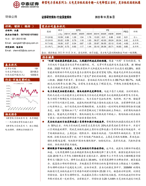 新型电力系统系列3：火电灵活性改造专题—火电转型正当时，灵活性改造迎机遇