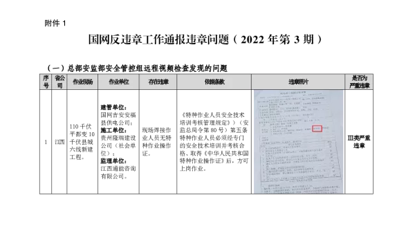 国网反违章工作通报违章问题（2022年第3期）